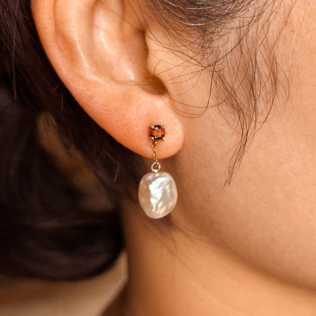 Garnet & Pearl Drop Earrings | 14K Gold Fine Jewelry