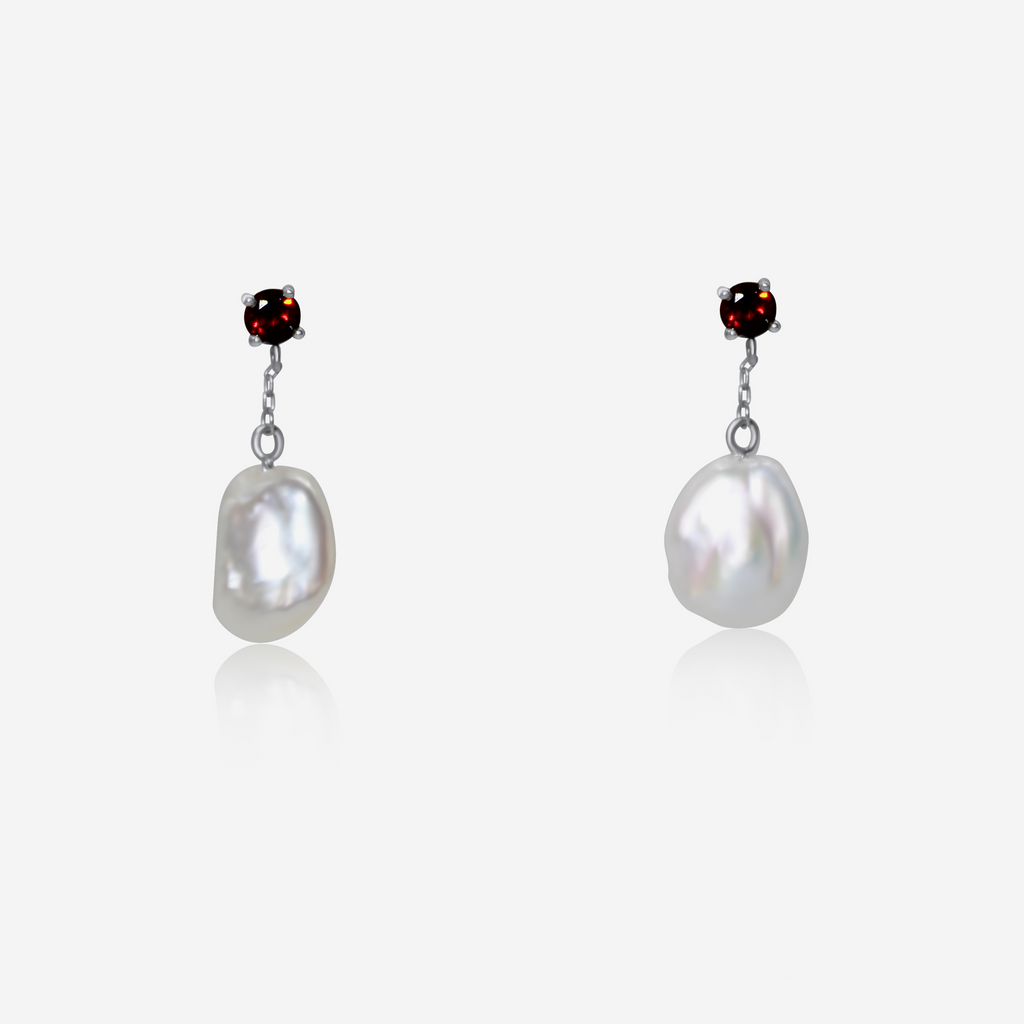 Garnet & Pearl Drop Earrings | 14K Gold Fine Jewelry