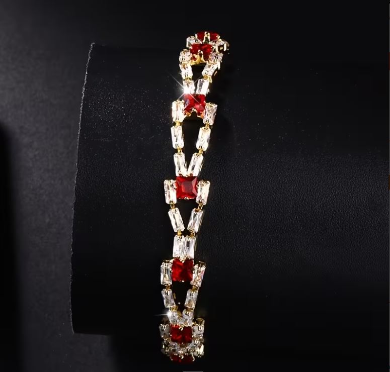 18K Gold Plated Tennis Bracelet - Emerald & CZ