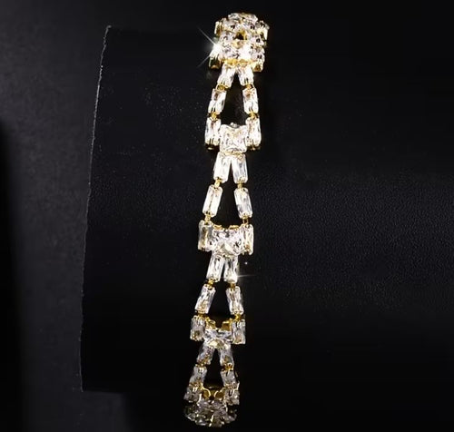 18K Gold Plated Tennis Bracelet - Emerald & CZ
