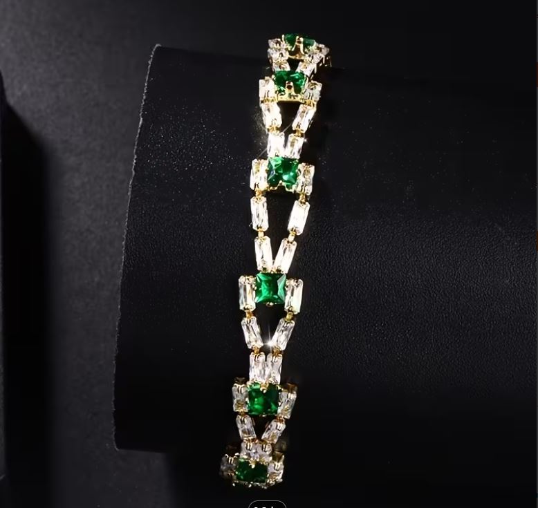 18K Gold Plated Tennis Bracelet - Emerald & CZ