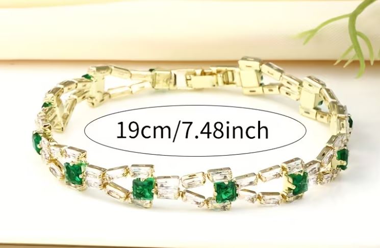 Gold Plated Tennis Bracelet - Emerald & CZ