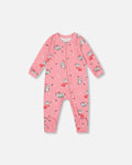 One-Piece Organic Cotton Pajama Pink Cat Print