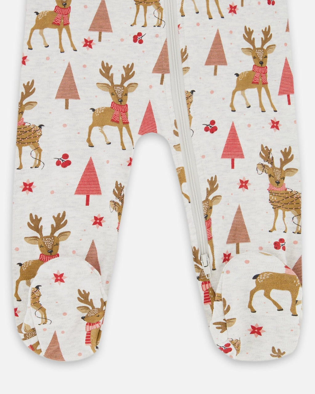 One-Piece Organic Cotton Pajama Beige Girly Reindeer Print