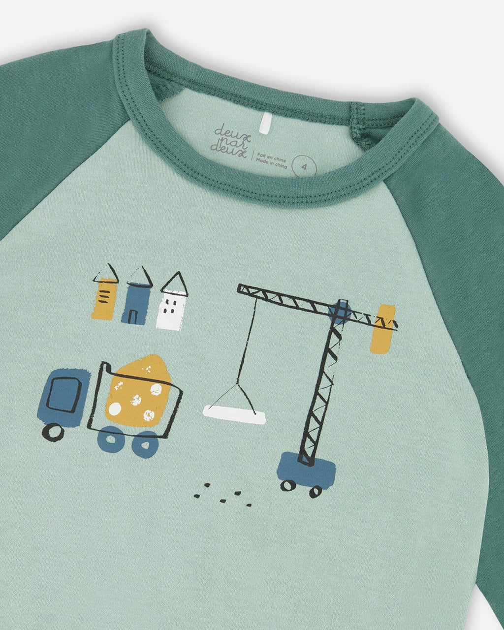 Two-Piece Organic Cotton Pajama Set Teal Construction Print