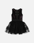 Sleeveless Bi-Material Velour And Mesh Dress Black