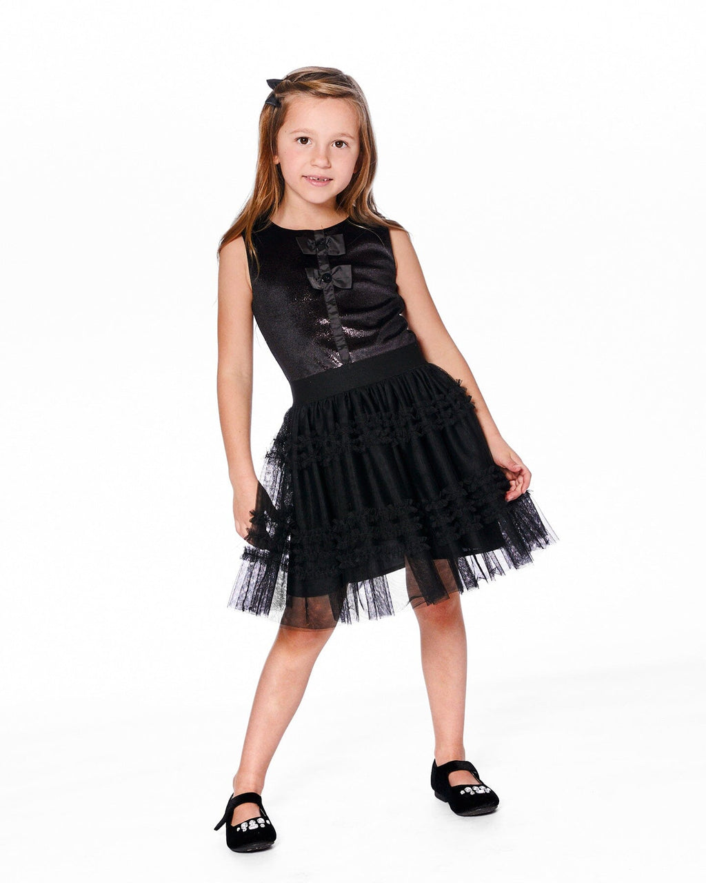 Sleeveless Bi-Material Velour And Mesh Dress Black