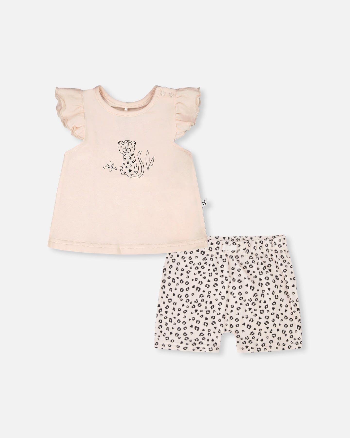 Organic Cotton Jersey Top And Short Set Peach And Peach Animal Print