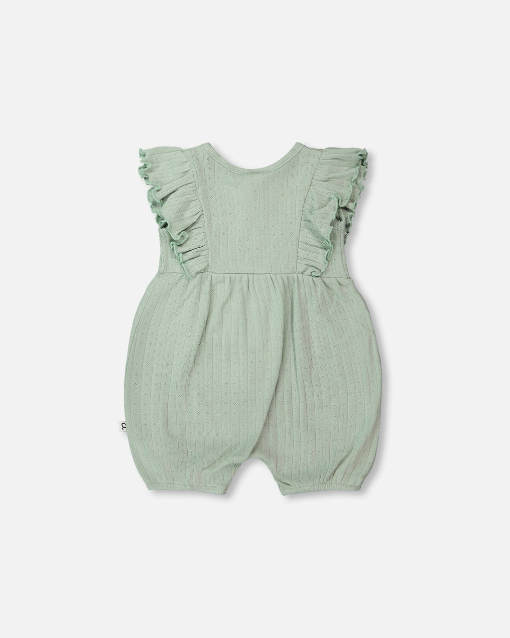 Cotton Pointelle Jersey Romper With Frills Green