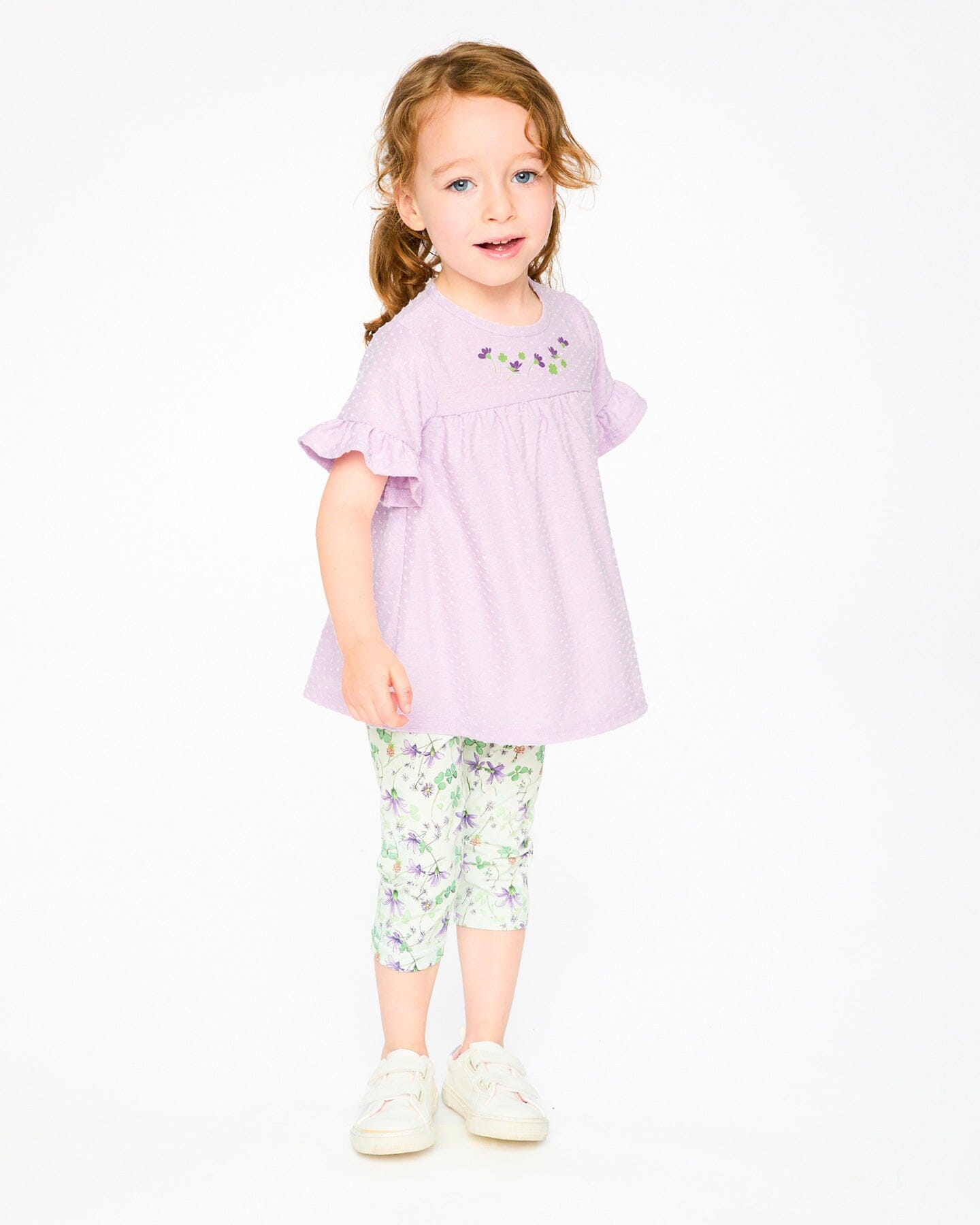 Jersey Tunic And Cotton Capri Set Lavender And Green Printed Flowers