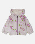 French Terry Hooded Cardigan Lilac Snails Print