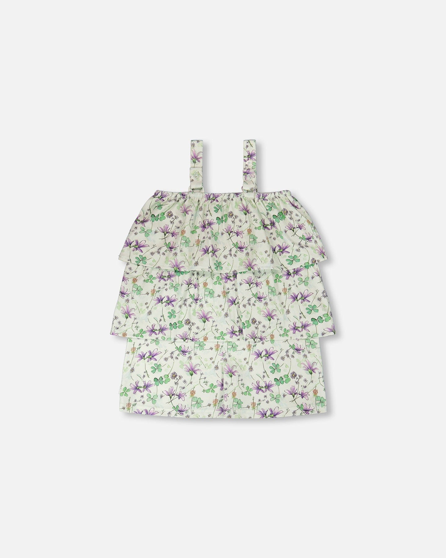 Jersey Romper With Tiers Green Printed Flowers