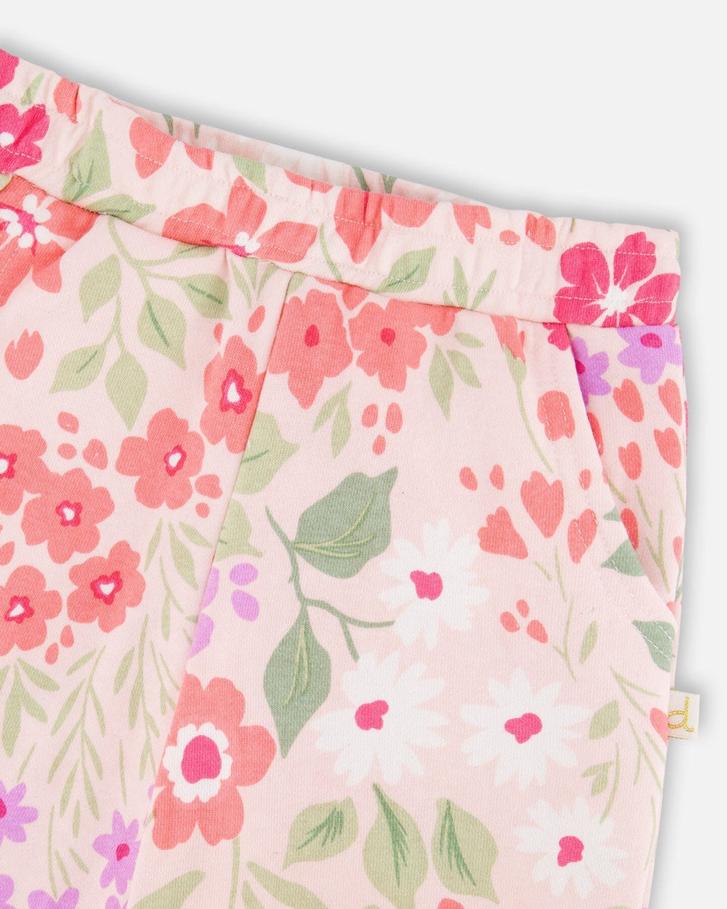 French Terry Pants Pink Printed Flowers