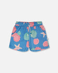 Crinkle Jersey Shorts Blue Shell Print