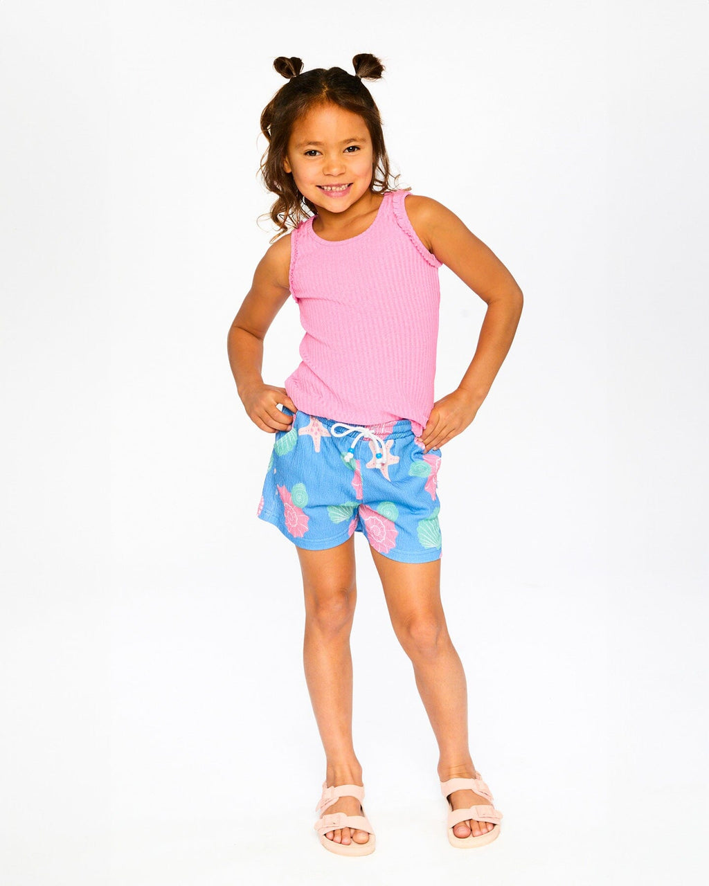 Crinkle Jersey Shorts Blue Shell Print