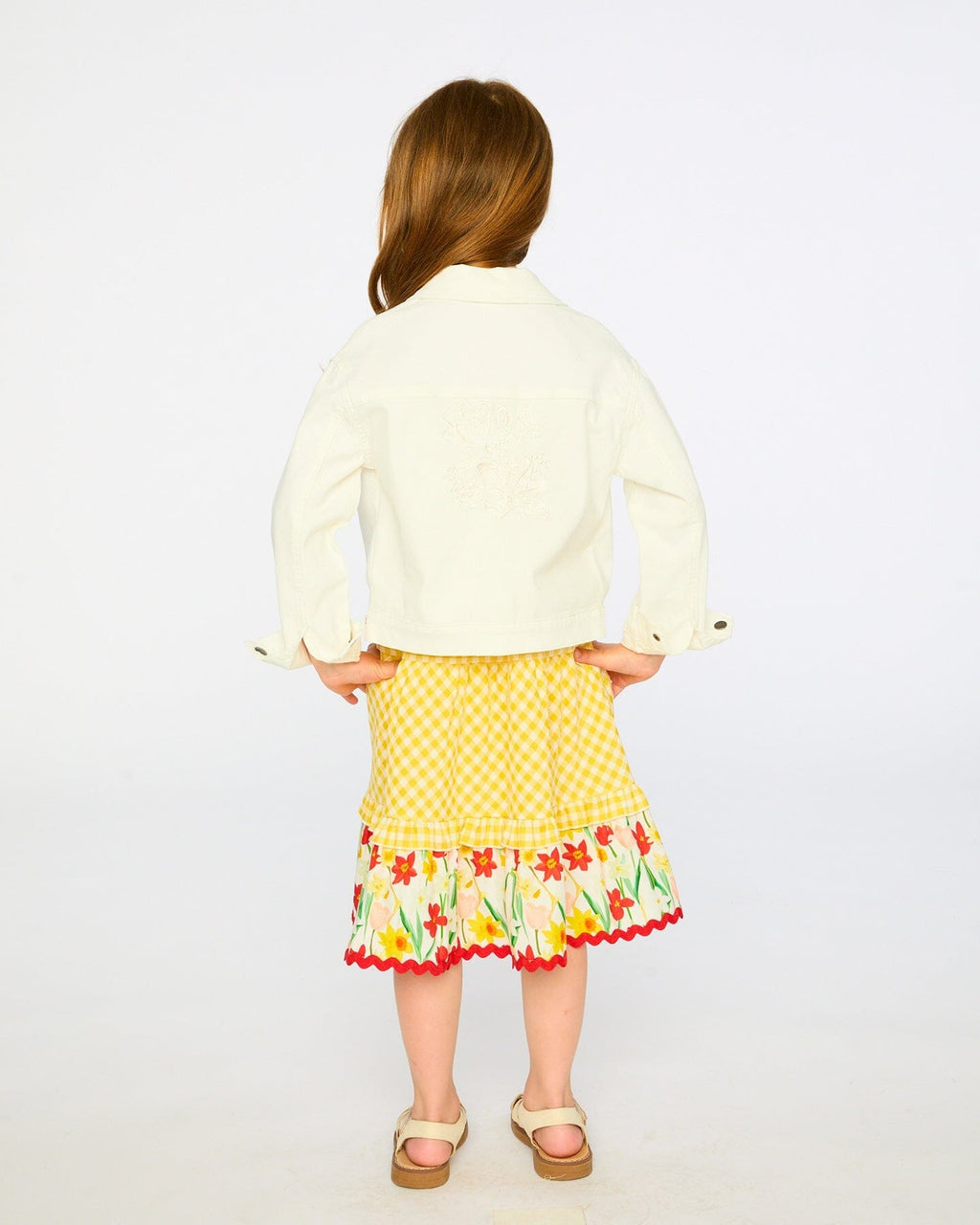 White Denim Jacket With Embroidery