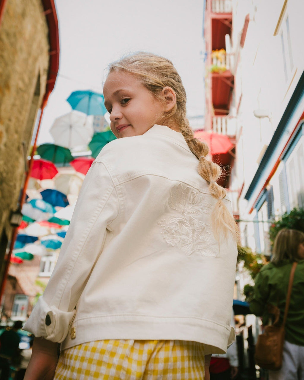 White Denim Jacket With Embroidery