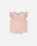 Sleeveless Shirt Pink And Yellow Stripes With Crochet Collar