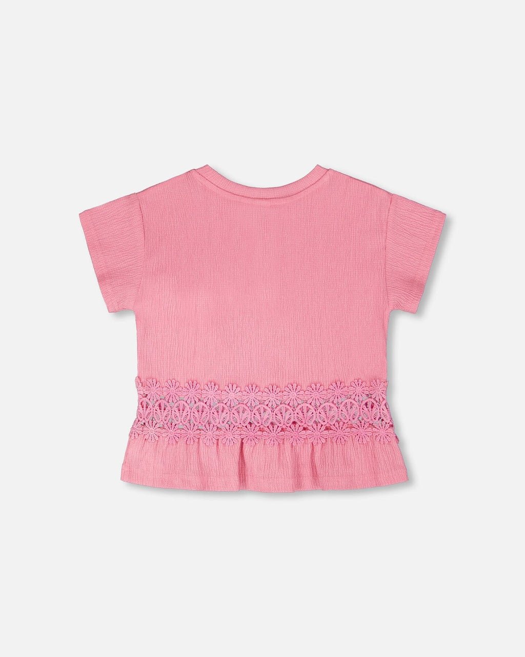 Crinkle Jersey Long T-Shirt With Crochet Insert Pink