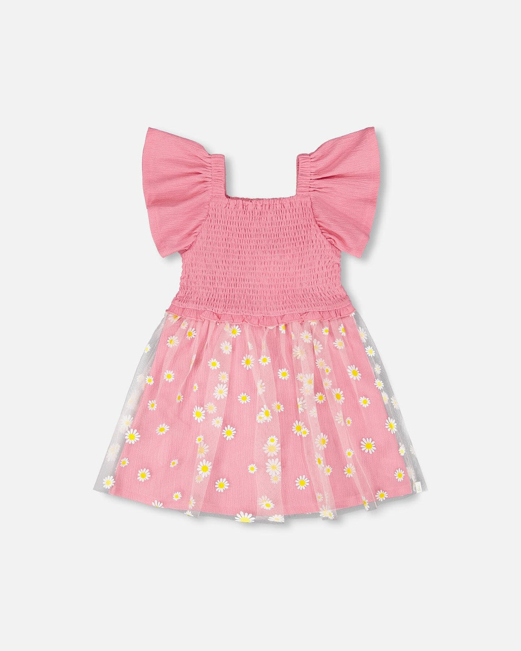 Mesh And Crinkle Jersey Dress With Smocking Pink