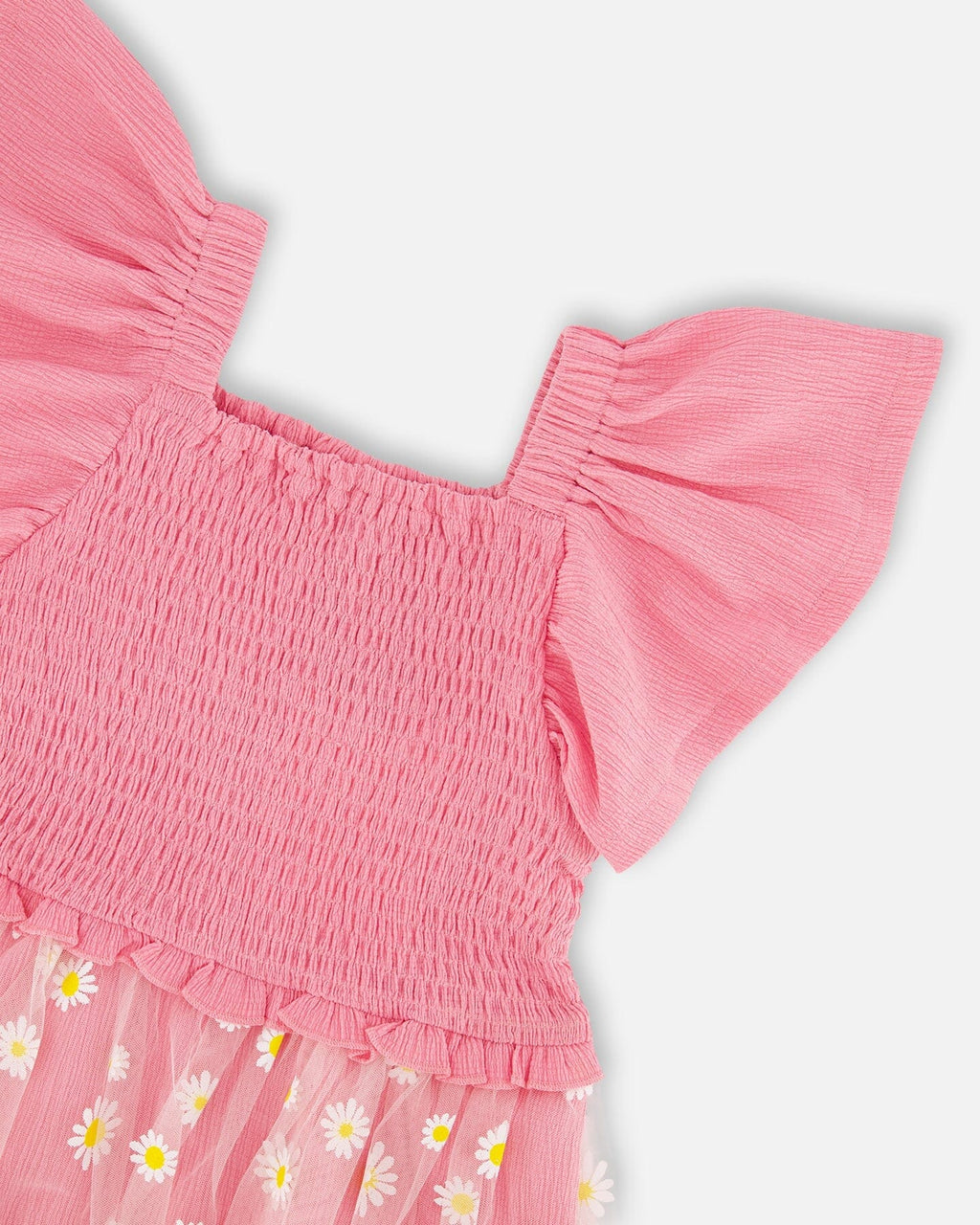 Mesh And Crinkle Jersey Dress With Smocking Pink
