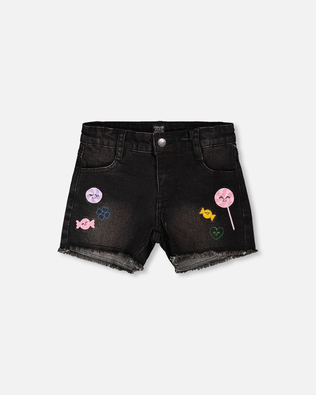 Black Denim Shorts With Embroidery