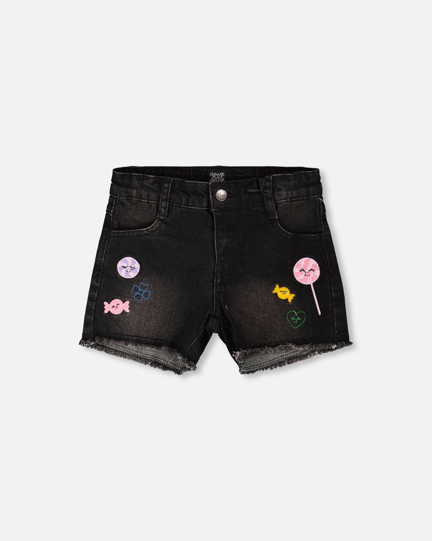 Black Denim Shorts With Embroidery