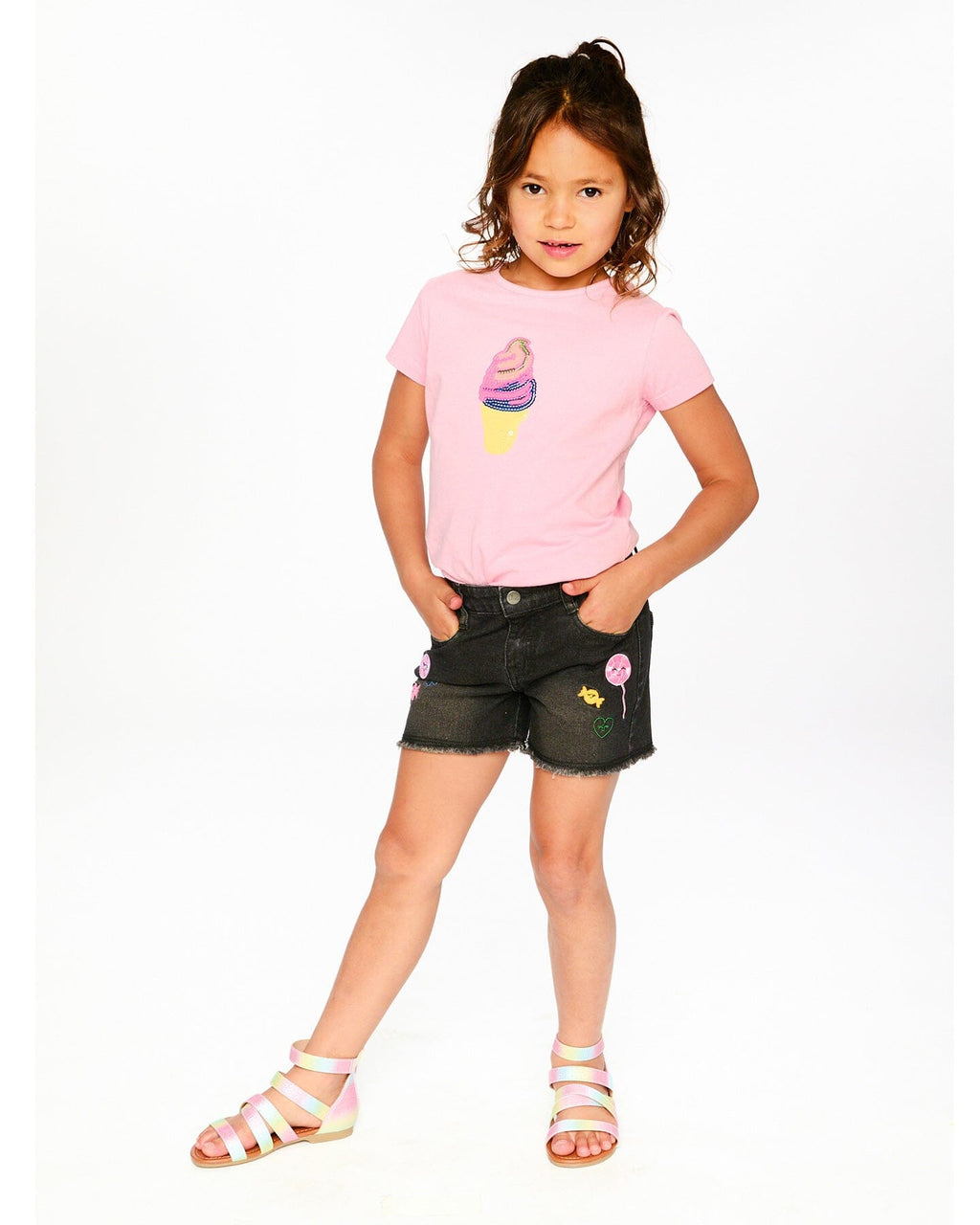 Black Denim Shorts With Embroidery