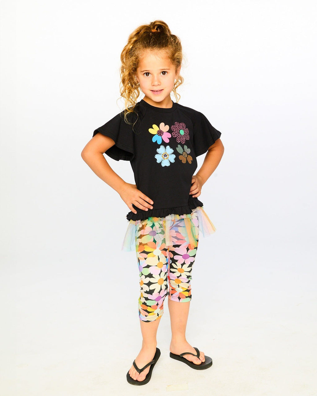 Viscose Leggings Black Printed Flowers