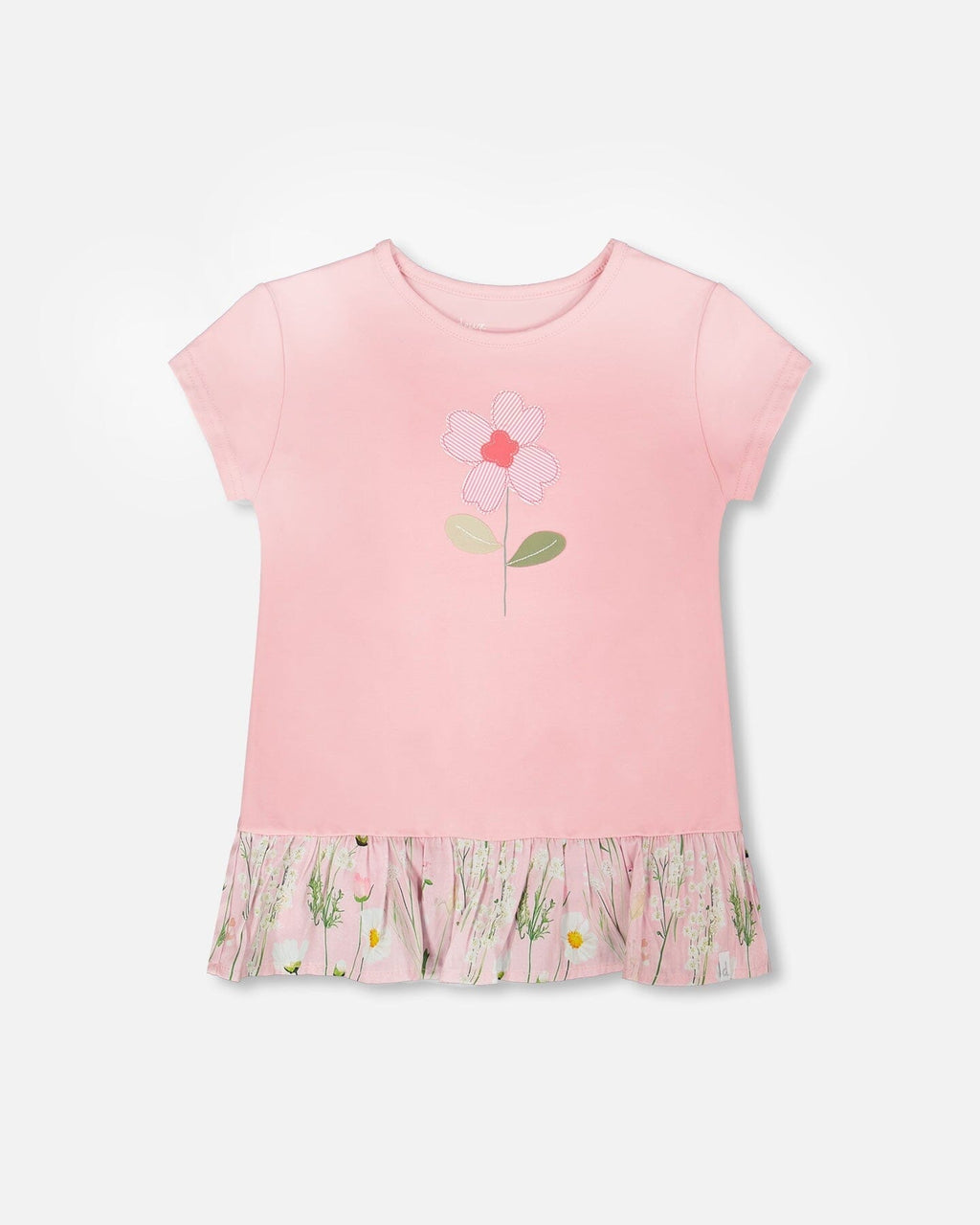 Organic Cotton Bi-Material Tunic With Ruffle Dusty Pink
