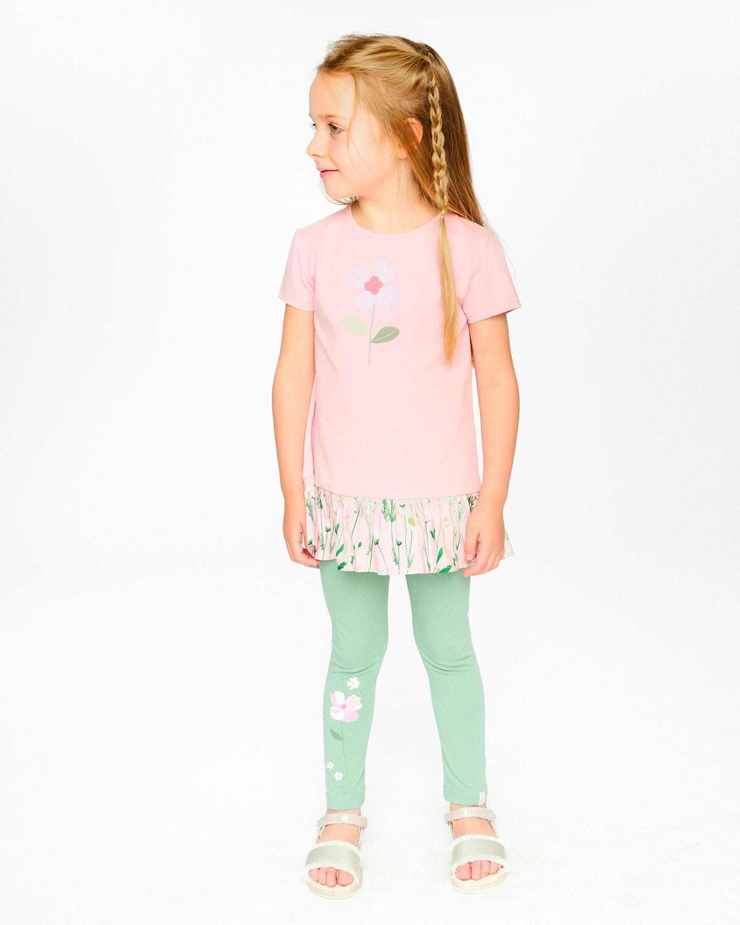 Organic Cotton Bi-Material Tunic With Ruffle Dusty Pink