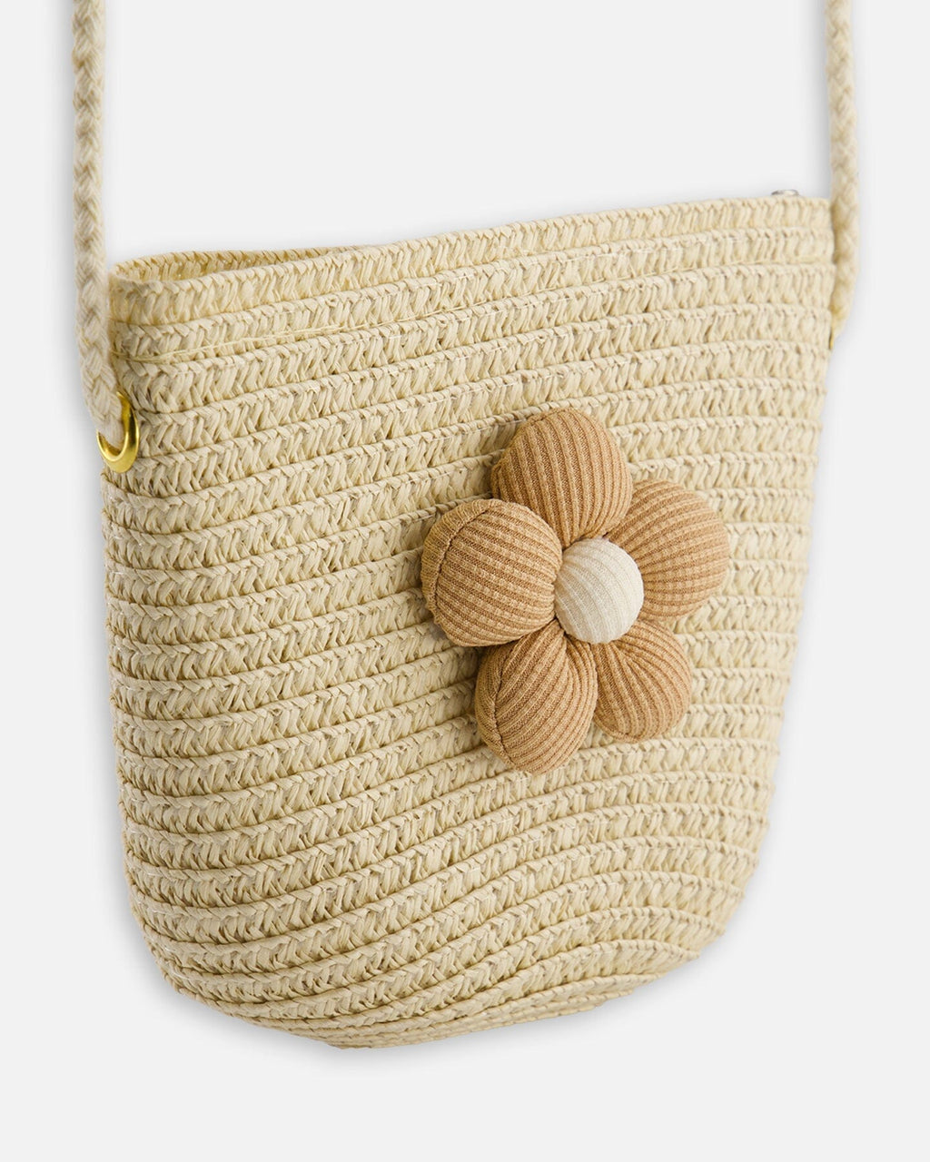 Flower Straw Purse Beige