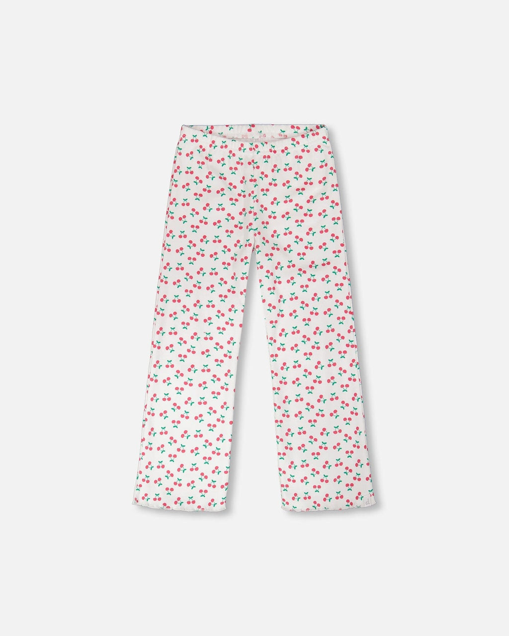 Rib Flare Leg Leggings White Printed Cherries