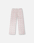 Rib Flare Leg Leggings White Printed Cherries