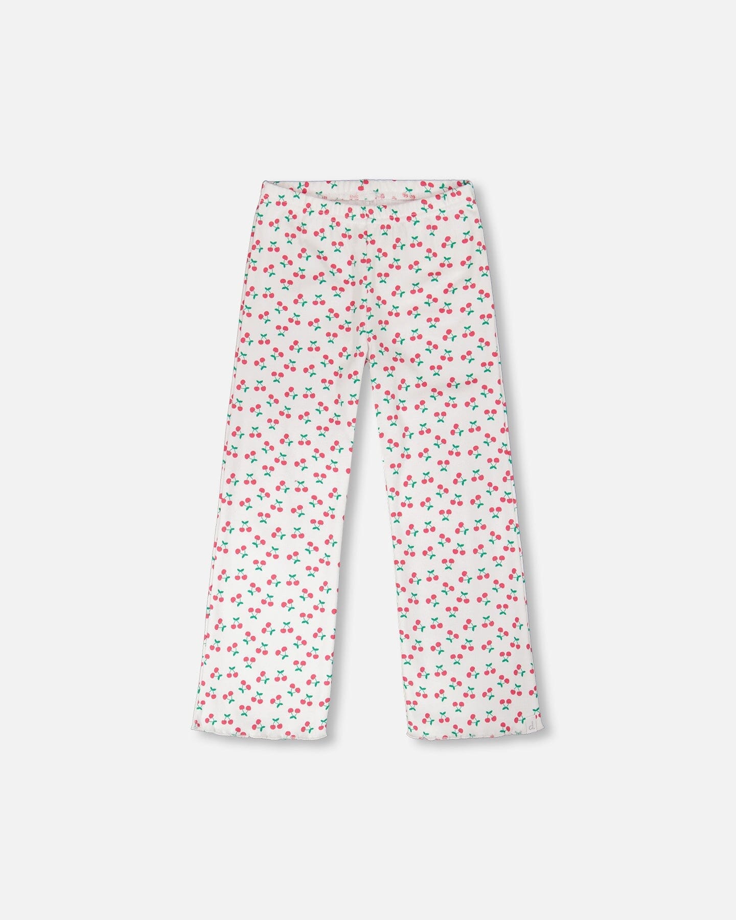 Rib Flare Leg Leggings White Printed Cherries