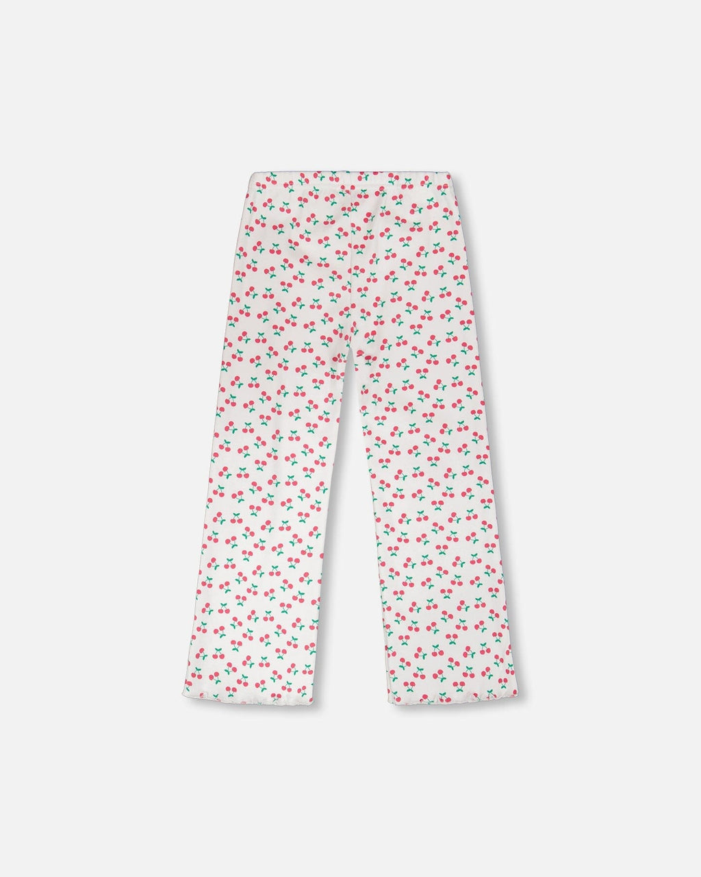 Rib Flare Leg Leggings White Printed Cherries