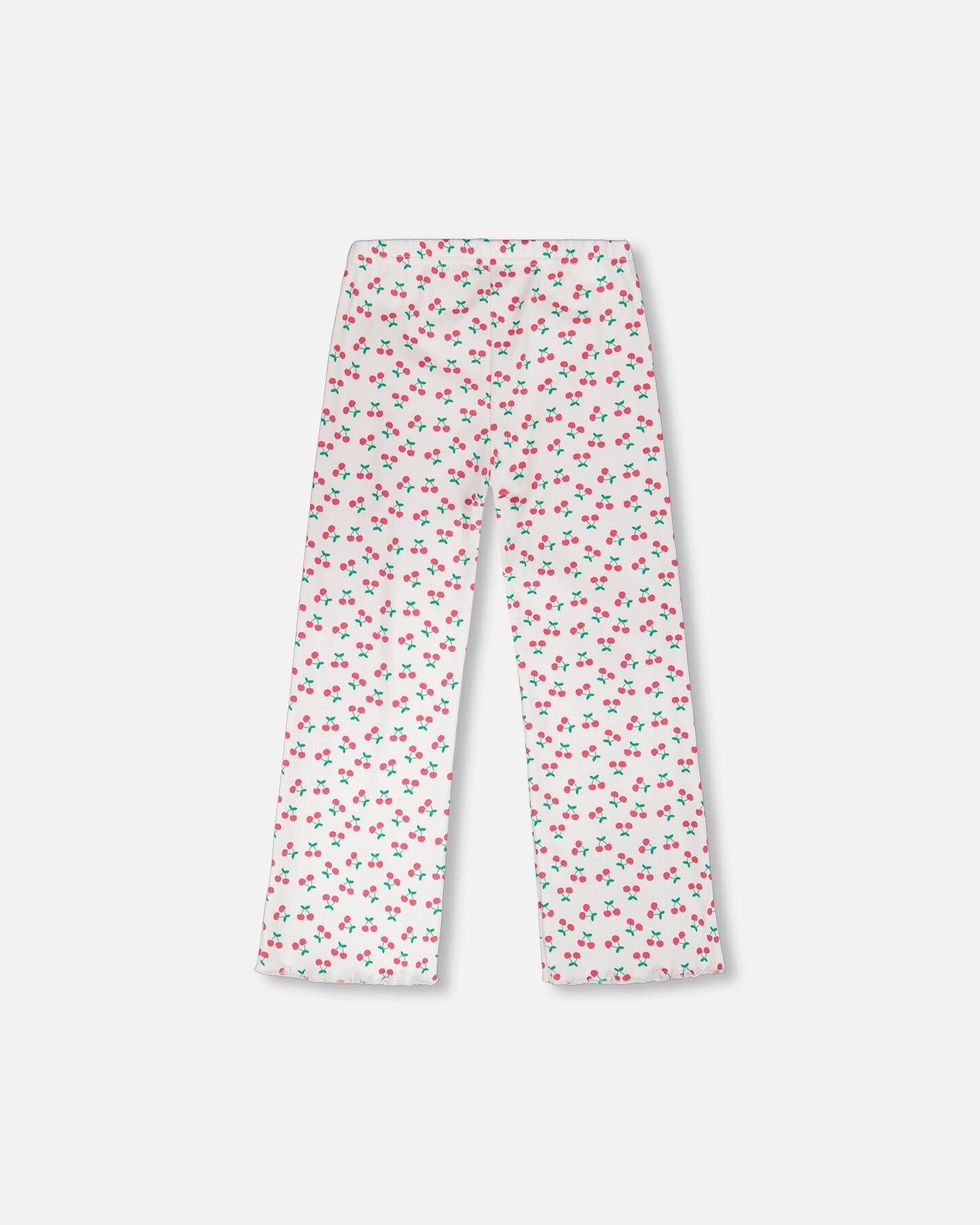 Rib Flare Leg Leggings White Printed Cherries