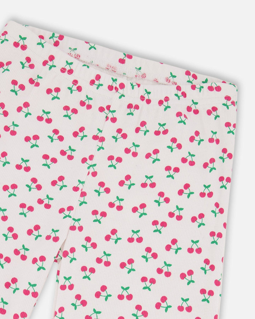 Rib Flare Leg Leggings White Printed Cherries