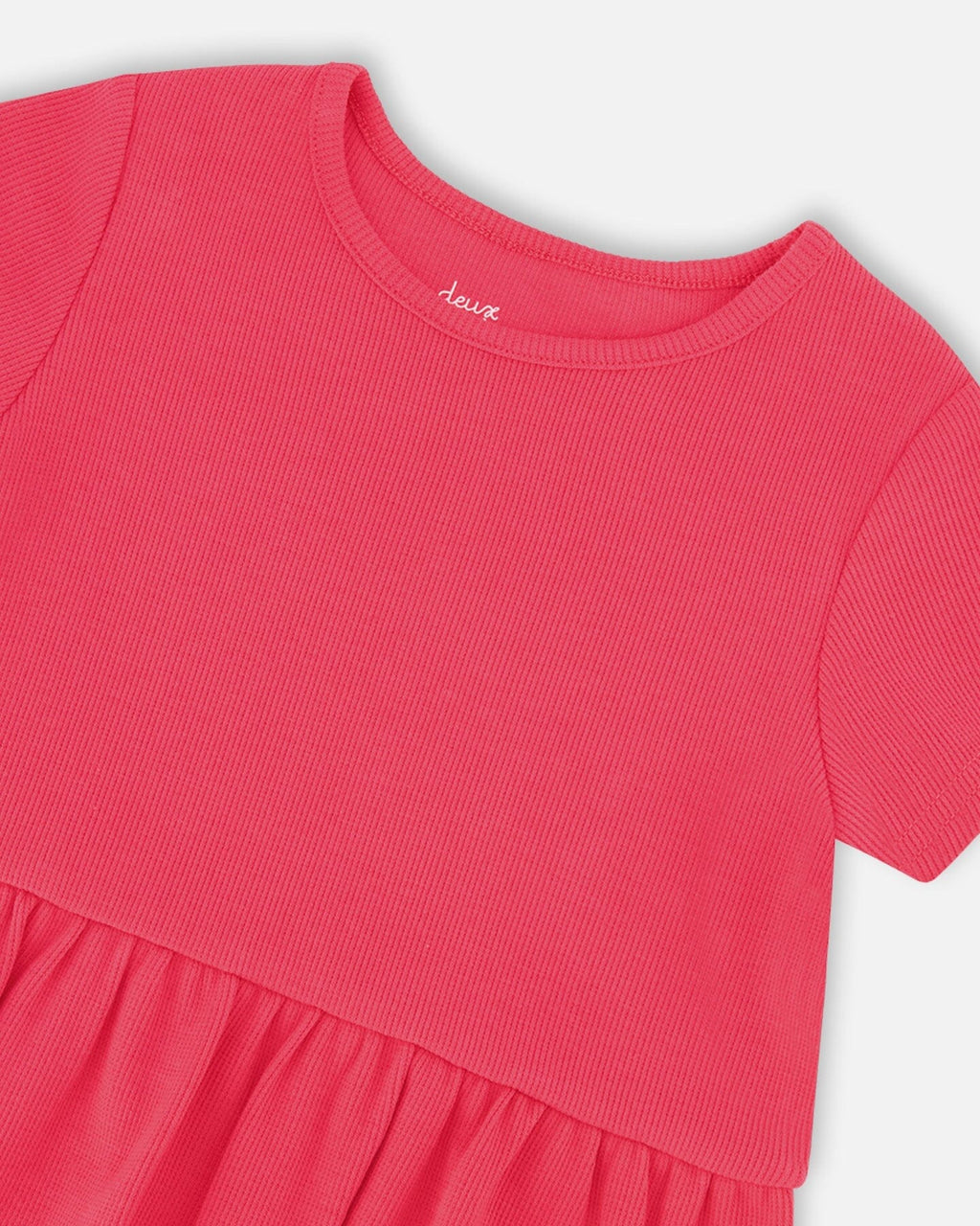 Rib Crop T-Shirt With Frill Pink
