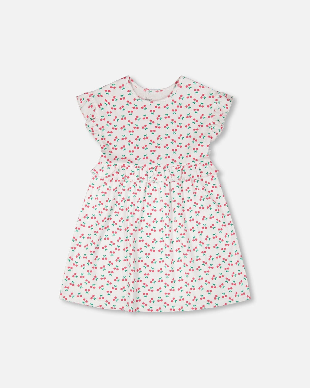 Cotton Rib Dress White Printed Cherries