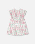 Cotton Rib Dress White Printed Cherries