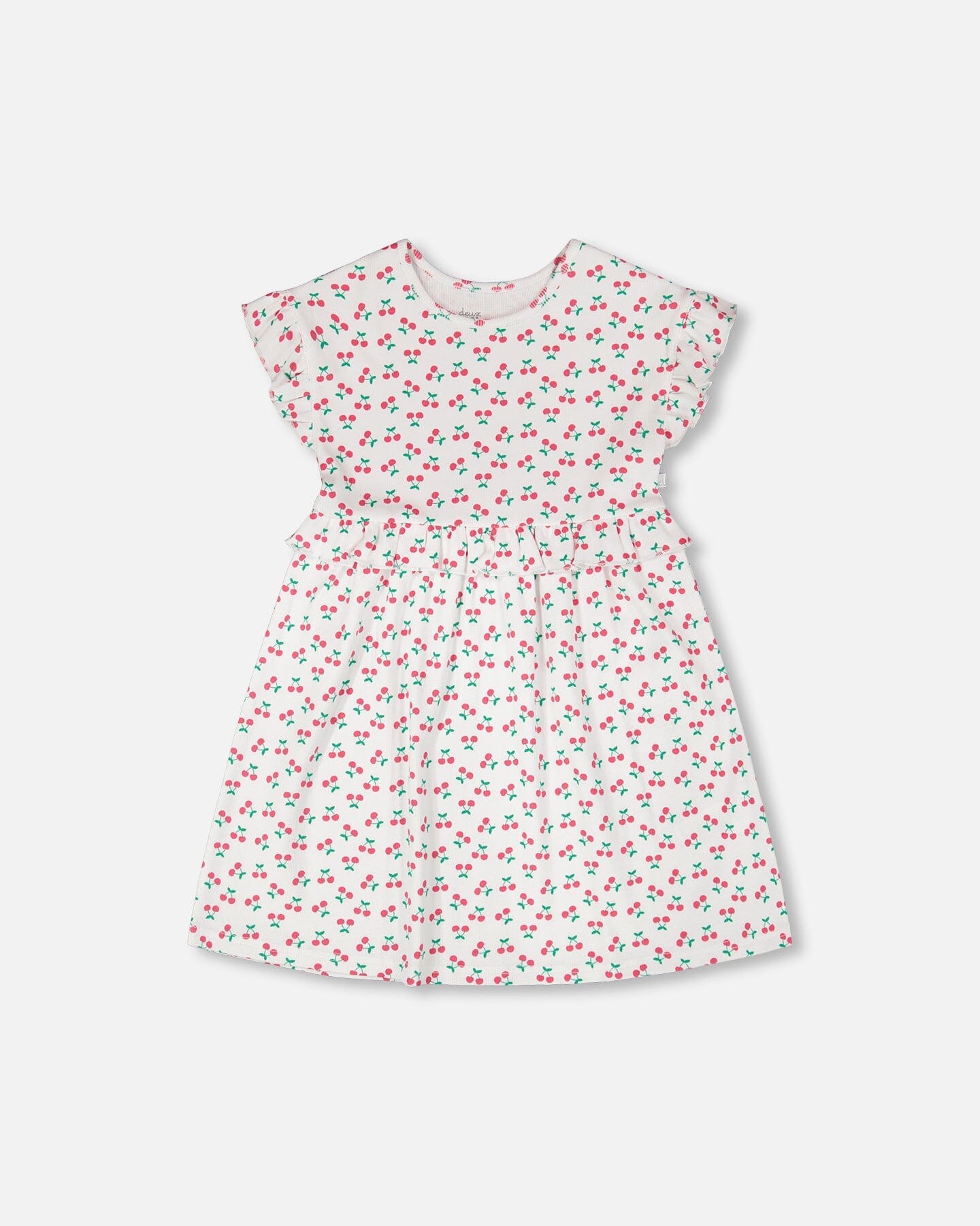 Cotton Rib Dress White Printed Cherries