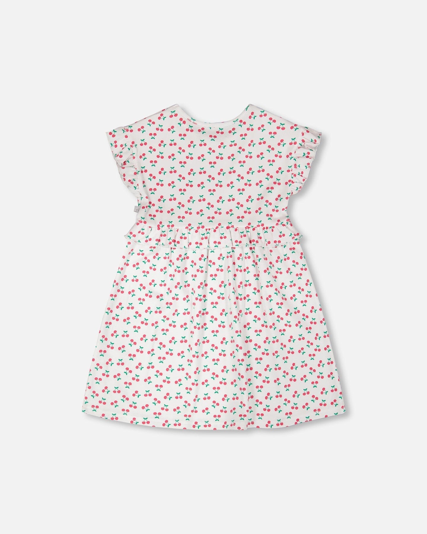 Cotton Rib Dress White Printed Cherries