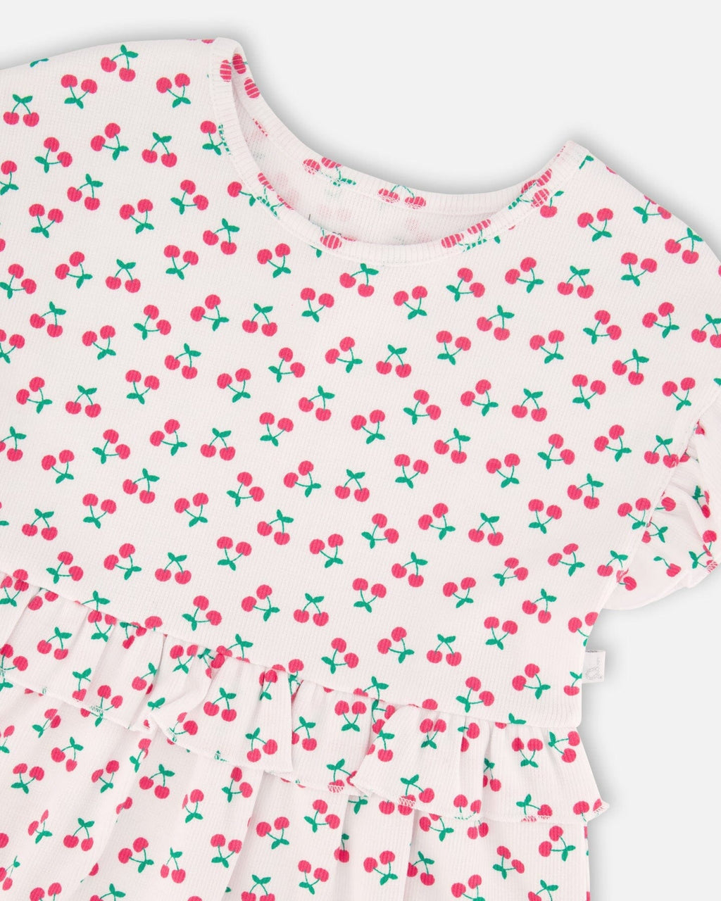 Cotton Rib Dress White Printed Cherries