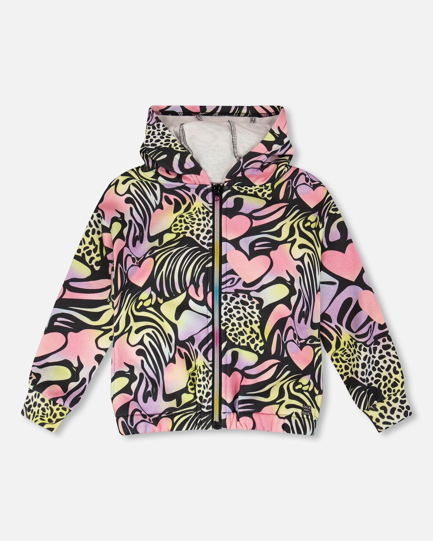 Zip Front French Terry Hoodie Black Printed Multicolor