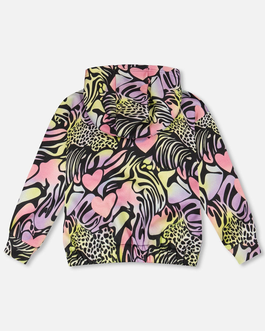 Zip Front French Terry Hoodie Black Printed Multicolor