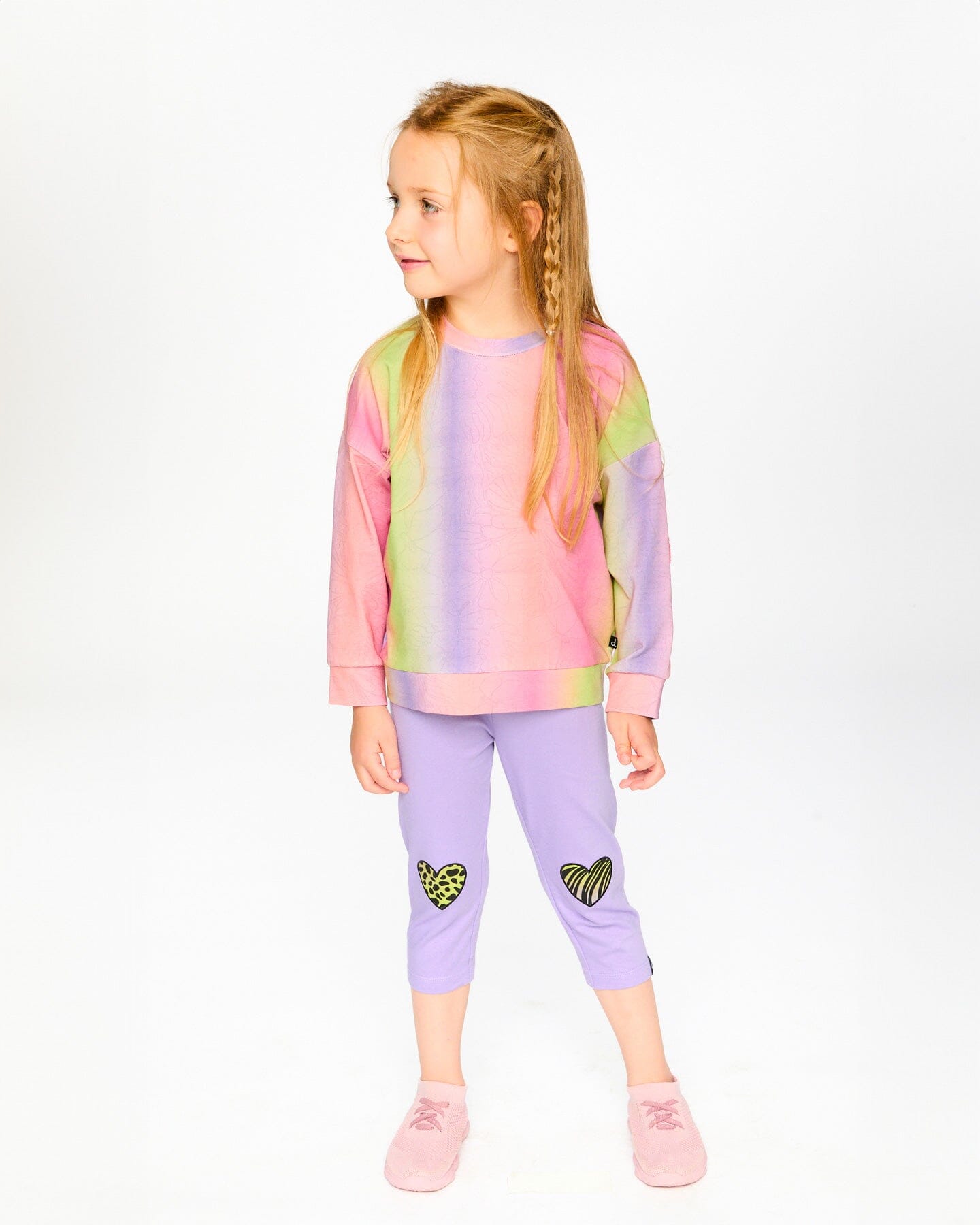 Organic Cotton Jersey Capri Mauve With Knee Screen Hearts Appliqués