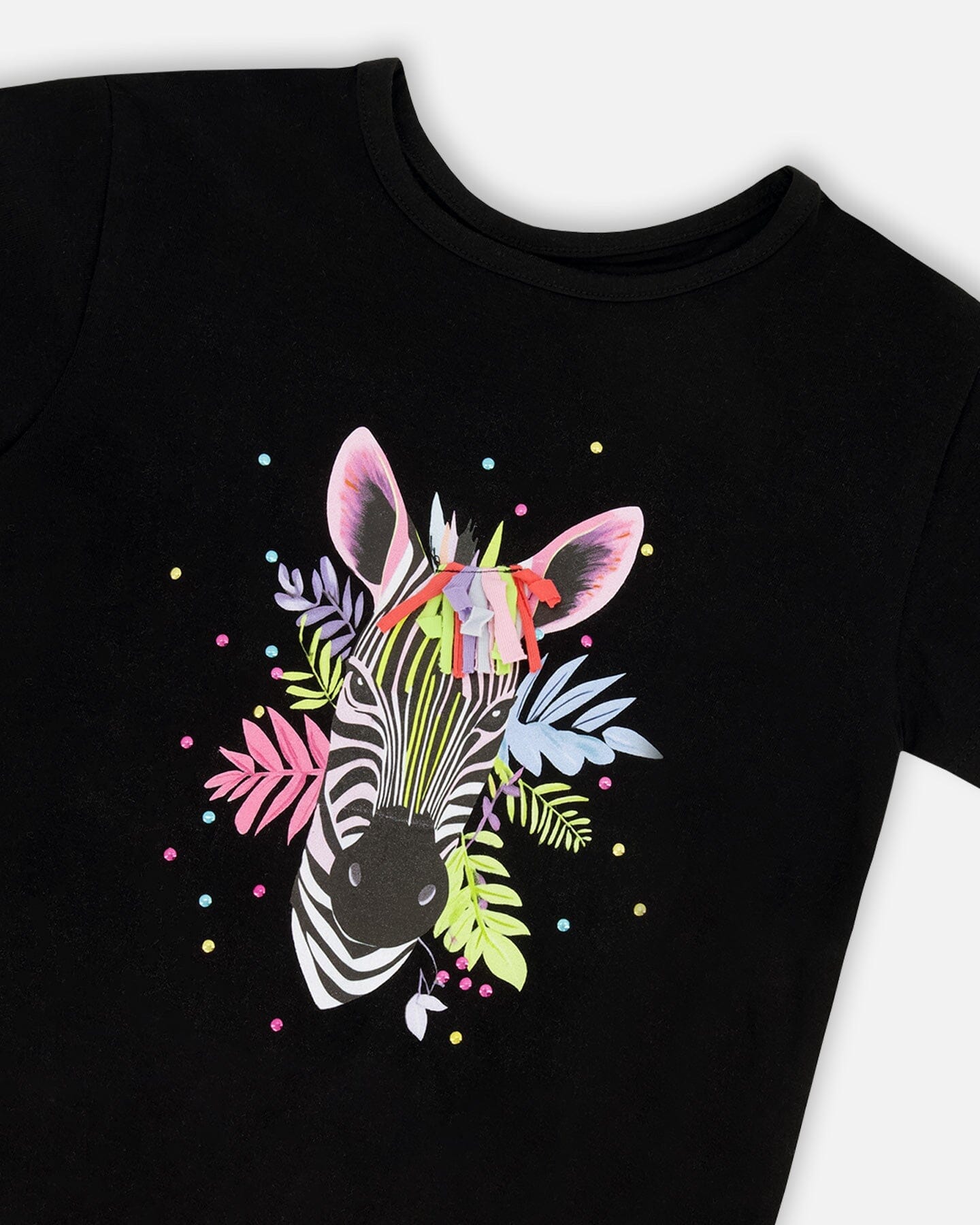 Organic Cotton Jersey T-Shirt Black With Zebra