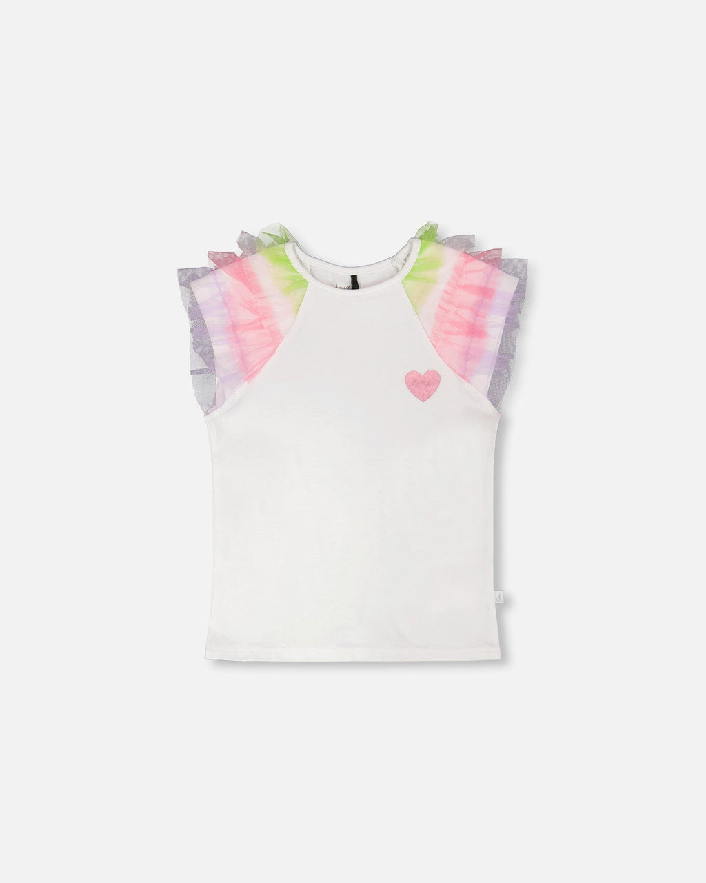 Organic Cotton Jersey T-Shirt White With Multicolor Mesh Sleeves