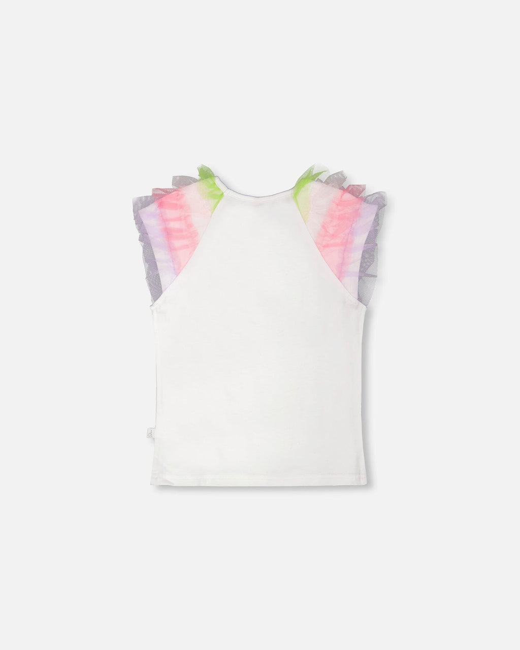 Organic Cotton Jersey T-Shirt White With Multicolor Mesh Sleeves